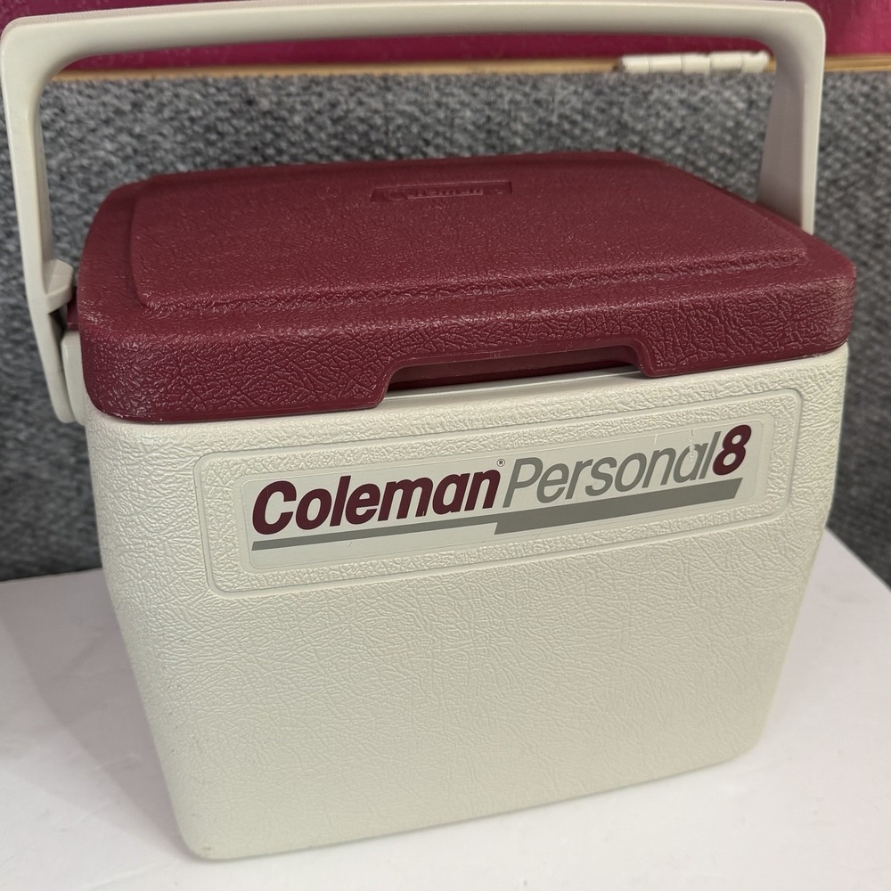Vintage Coleman Personal 8 Cooler Burgundy White‎ 5272 Ice Chest Camping Fishing